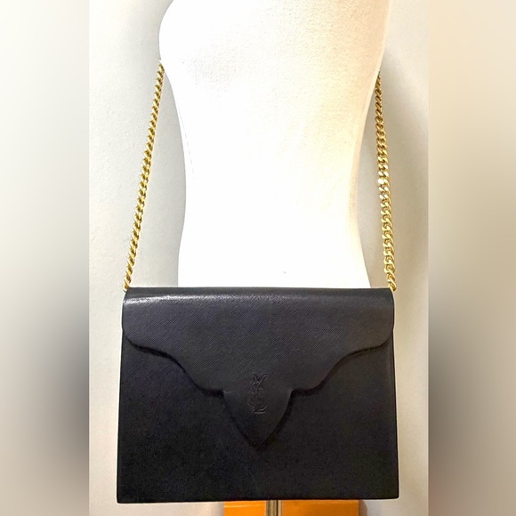 Yves Saint Laurent Black Leather Envelope Clutch - Vintage - Picture 10 of 13